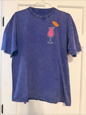 Wren + Glory Hand Painted Oversized Tee with Pink Cocktail Graphic
